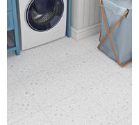 Livelynine Azulejos de suelo impermeables con aspecto de granito blanco, azulejos de vinilo autoadhesivos, laminados para baño, sótano, cocina, inquilinos, color gris, 4 hojas, 12 x 12 pulgadas