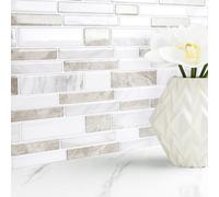 Livelynine Baldosas Adhesivas Pared 3D Vinilo Adhesivo Pared Cocina Marmol Claro 30x30CM 32 Piezas Azulejos Adhesivos Baño Efecto Marmol Blanco Beige Losetas Autoadhesivas Pareds Cocina Chimenea