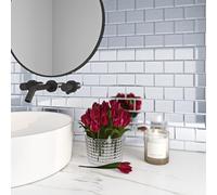 Livelynine Baldosas Adhesivas Pared Cocina Plata Azulejos Adhesivos Baño 3D Metall Edelstahloptik 30x30CM 32 Piezas Resistente al Calor Azulejos Adhesivos Cocina Chimenea Vinilos Baño Azulejo Metro 3D