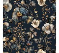 Livelynine Papel Pintado Autoadhesivo Flores Azules Dorado Papeles Pintado Pared Dormitorio Flores Azul Oscuro Papel Adhesivo para Muebles Floral y Mariposas Papeles Tapiz Florecitas Oscuro 44.5CMx2M