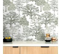 Livelynine Papel Pintado Autoadhesivo Pared Bosque Verde Gris Claro Papel Pintado Pared Dormitorio Bosque Naturaleza Vinilo Adhesivo Muebles Gris con Dibujos Arboles Vinilo Adhesivo Pareds 44.5CMx2M