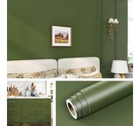 Livelynine Papel Pintado Autoadhesivo Pared Liso Verde Oliva 40CMx10M Lavable Papel de Pared Infantil Tonos Verde Vinilo Adhesivo Cocina Verdi Mate Papeles Vinilo Adhesivo Muebles Cocina Color Verdi