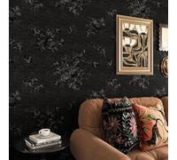 Livelynine Papel Pintado Pared Dormitorio Negro Flores 40CMx10M Vinilo Adhesivo Pared Flores Papel Adhesivo Pared Habitacion Estampado Floral Revestimiento Pared Adhesivo Salon Vinilos para Muebles