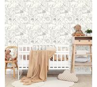 Livelynine Papel Pintado Pared Infantil Animales 44.5CMx7M Papel Adhesivo Pared Beige con Dibujos Animales Zoológico Dormitorio Infantil Neutro Vinilos Adhesivos para Muebles Infantiles Niña Niño
