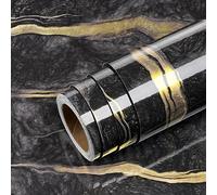 Livelynine Papel Pintado Pared Negro y Oro Efecto Marmol 40CMx10M Lavable Vinilo Adhesivo Encimera Cocina Marmol Vinilo Adhesivo Cocina Rollo Vinilo Autoadhesivo Muebles Pared Baño Negro y Dorado