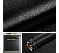 Livelynine Vinilo Adhesivo Cocina Encimera Metalizado Negro 40CMx5M Vinilo para Lavavajillas Lavadora Efecto Acero Inoxidable Papel Pintado Autoadhesivo Muebles Cocina Armarios Mesa Papel Adhesivo