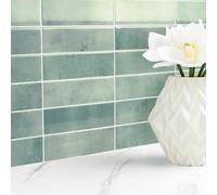 Livelynine Vinilo Adhesivo Pared Cocina Lavable Verde 3D Azulejos Adhesivos Cocina Verde Agua 30x30CM 32 Piezas Impermeable Baldosas Adhesivas Pared Baño Metro 3D Revestimiento Pareds Baño Chimenea