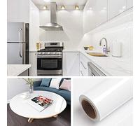 Livelynine Vinilo Blanco Para Muebles Brillo Papel Pintado Autoadhesivo Papel Adhesivo Para Muebles Amarillo Puertas de Armarios de Cocina Dormitorio Rollo Vinilo Adesivo Blanco Lavable 40CMX200CM