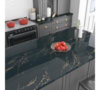 Livelynine Vinilo Encimera Cocina Marmol Azul Verdoso y Oro 40CMx10M Vinilo para Encimera de Cocina Baño Resistente al Calor Papel Adhesivo Muebles Cocina Azul Verdoso Papel Pintado Autoadhesivo Pared
