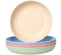 LIVELYPET Juego de 4 platos llanos, 20 cm, de plástico reutilizable, irrompibles, aptos para lavavajillas y microondas, platos ligeros para ensalada de camping y cocina