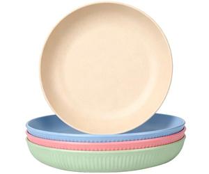LIVELYPET Juego de 4 platos llanos, 20 cm, de plástico reutilizable, irrompibles, aptos para lavavajillas y microondas, platos ligeros para ensalada de camping y cocina