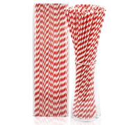 Lives on Green 100 pajitas de papel desechables extralargas de 45,7 x 0,6 cm para beber, manualidades y manualidades, bastoncillos de algodón de azúcar, a rayas rojas y blancas