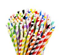 Lives on Green [100 unidades] Pajitas de papel desechables de 7.75 pulgadas, 10 colores surtidos, compostables, para cócteles, fiestas, pasteles, manualidades