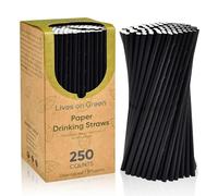 Lives on Green 250 pajitas de papel biodegradables de color negro, 19,7 x 0,6 cm, para cócteles, bebidas, bares y restaurantes
