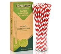 Lives on Green 30,5 x 0,8 cm, pajitas de papel desechables extralargas y anchas para batidos, licuados y bebidas grandes - Rayas rojas, paquete de 100, biodegradables.