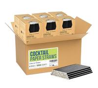 Lives on Green Pajitas de cóctel compostables, de papel negro, 14,6 x 0,6 cm, 3000 unidades, para bares y restaurantes