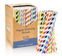 Lives on Green Pajitas de papel a rayas coloridas de 7.75 pulgadas, 500 unidades a granel, 10 colores surtidos, desechables y biodegradables, para bar, restaurante, fiesta, manualidades, pasteles