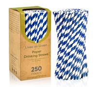 Lives on Green, pajitas de papel desechables, 19,7 cm x 0,6 cm, para bebidas normales, jugos, cócteles - Azul y blanco a rayas, 250 unidades