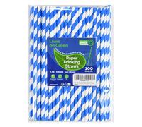Lives on Green Pajitas de papel desechables a rayas azules para beber 19,7 cm, 100 unidades, compostables, para cócteles, café, zumos