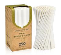 Lives on Green Pajitas de papel desechables blancas para beber, 100% biodegradables y compostables, 19,7 x 0,6 cm, 250 unidades