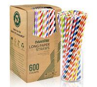 Lives on Green Pajitas de papel desechables, coloridas, largas, 26 x 0,6 cm, 600 unidades, para fiestas, bodas, bebidas, bares, restaurantes