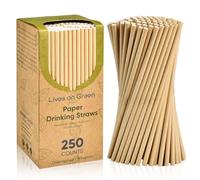 Lives on Green Pajitas de papel kraft marrón, 19,7 x 0,6cm, para leche, zumo, té, bebidas frías o calientes - 100% biodegradables, 250 unidades