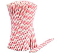 Lives on Green Pajitas desechables de papel con rayas rosas/blancas, 1000 unidades, 19,7 cm x 0,6 cm, biodegradables y compostables, PS0197061KPK