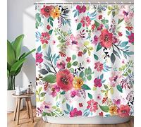LIVILAN Cortina de Ducha Floral para baño, Cortina de Ducha de Flores en Acuarela, Cortina de Ducha con Flores con Ganchos, decoración de baño Rosa Floral, Cortina de Ducha Rosa, 72 Pulgadas de Ancho