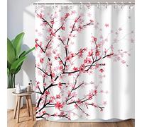 LIVILAN Cortina de Ducha Floral Rosa con Ganchos, Cortina de baño Sakura Plum Blossom, Cortina de Ducha Decorativa de Flores para baño, Lavable a máquina, Blanco 183 x 183 cm