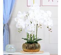 LIVILAN Flores Artificiales, orquídeas Falsas, orquídeas Blancas, orquídeas de Seda, Planta de orquídea sintética, Flor de orquídea Phalaenopsis para decoración del hogar, decoración de Cocina,