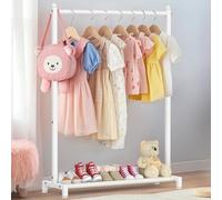 Livilord Perchero de ropa para niños, estante de almacenamiento inferior y perchero metálico para disfraces, color blanco