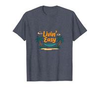 Livin' Easy Tropical Beach Hamaca Vacaciones Camiseta, Hombre, Azul Jaspeado, L