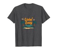 Livin' Easy Tropical Beach Hamaca Vacaciones Camiseta, Hombre, Jaspeado Oscuro, M