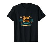 Livin' Easy Tropical Beach Hamaca Vacaciones Camiseta, Hombre, Negro, L