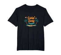 Livin' Easy Tropical Beach Hamaca Vacaciones Camiseta, Hombre Tallas Grandes, Negro, 3X Alto