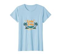 Livin' Easy Tropical Beach Hamaca Vacaciones Camiseta, Mujer, Azul Bebé, XS