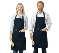 LivinEase Delantal de Cocina para Mujer, Delantal Ajustable con Bolsillos, Mandil para Hombre y Mujer, Ideal para Cocina, Repostería, BBQ y Uso Diario (Azul Marino, Pack of 2)