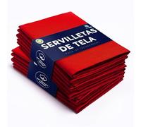 LivinEase Servilletas de Tela de Algodón - Paquete de 12 Servilletas de Mesa Rojas - Servilletas de Tela Grandes Reutilizables 100% Algodón 46 x 46 cm para Mesa de Navidad (Rojo)
