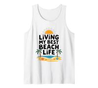 Living My Best Beach Life Fun Retro Atardecer Verano Tropical Camiseta sin Mangas