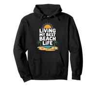 Living My Best Beach Life Fun Retro Atardecer Verano Tropical Sudadera con Capucha