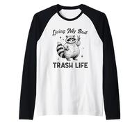 Living My Best Trash Life, divertido mapache, humor retro y animal Camiseta Manga Raglan