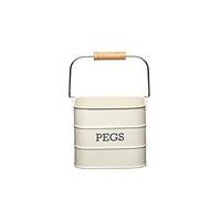 KitchenCraft Living Nostalgia Hanging Metal Peg Tin, Accesorio de Almacenaje de Metal Estilo Vintage para Colgar la Ropa - Crema Antiguo