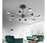 Living Room LED Ceiling Lighting Dimmable Pendant Lighting Acrylic Shade Black Lacquered Metal Frame Ceiling Light Chandelier for Bedroom Kitchen Island Dining Room Table Lamp (10-Arms)