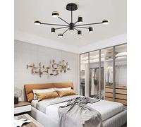 Living Room LED Ceiling Lighting Dimmable Pendant Lighting Acrylic Shade Black Lacquered Metal Frame Ceiling Light Chandelier for Bedroom Kitchen Island Dining Room Table Lamp (8-Arms)