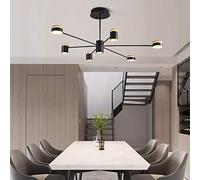 Living Room LED Ceiling Lighting Dimmable Pendant Lighting Acrylic Shade Black Lacquered Metal Frame Ceiling Light Chandelier for Bedroom Kitchen Island Dining Room Table Lamp (6-Arm)