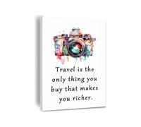 Living Room Wall Art Decor, Travel is The Only Thing You Buy That Makes You Richer Quote Canvas Print, Inspirational Home Office Decor(Framed,16x24inch(40x60cm))
