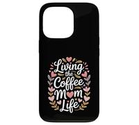Living The Coffee Mom Life Cafeína Amante Corazones Carcasa para iPhone 13 Pro