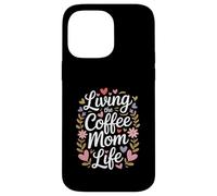 Living The Coffee Mom Life Cafeína Amante Corazones Carcasa para iPhone 14 Pro MAX