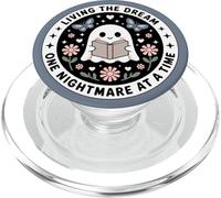 Living The Dream Book Lover Cute Ghost Reading Bookish Blue PopSockets PopGrip para MagSafe