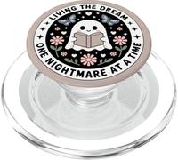 Living The Dream Book Lover Cute Ghost Reading Bookish Brown PopSockets PopGrip para MagSafe